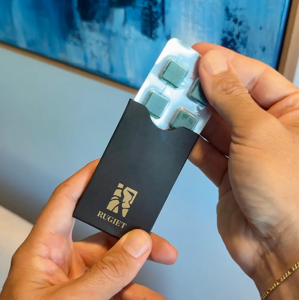 Rugiet Ready sublingual troche packaging, the 3-in-1 ED treatment compared against Hims in this review